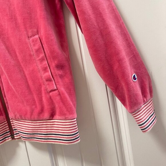 Vintage Champion Plush Velour Zip-Up Track Jacket Pink - Picture 5 of 12